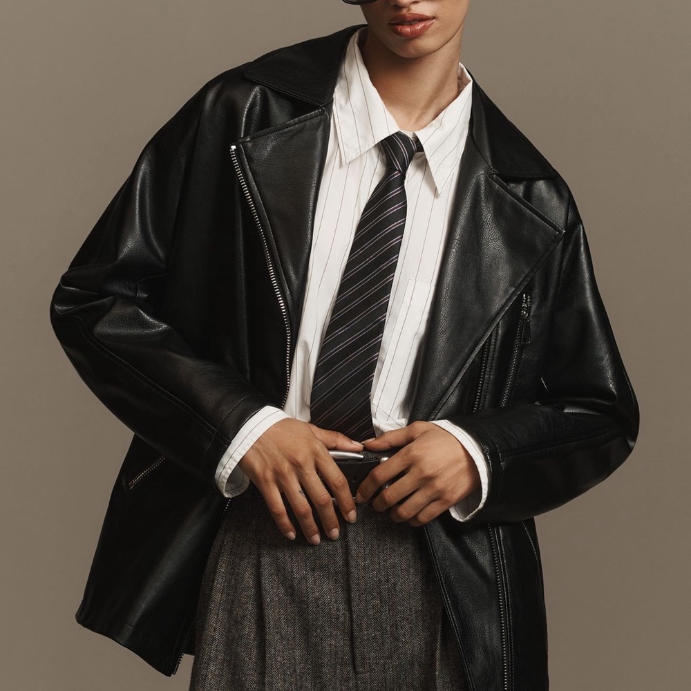 Anthropologie Maeve Oversized Faux-Leather Moto Jacket